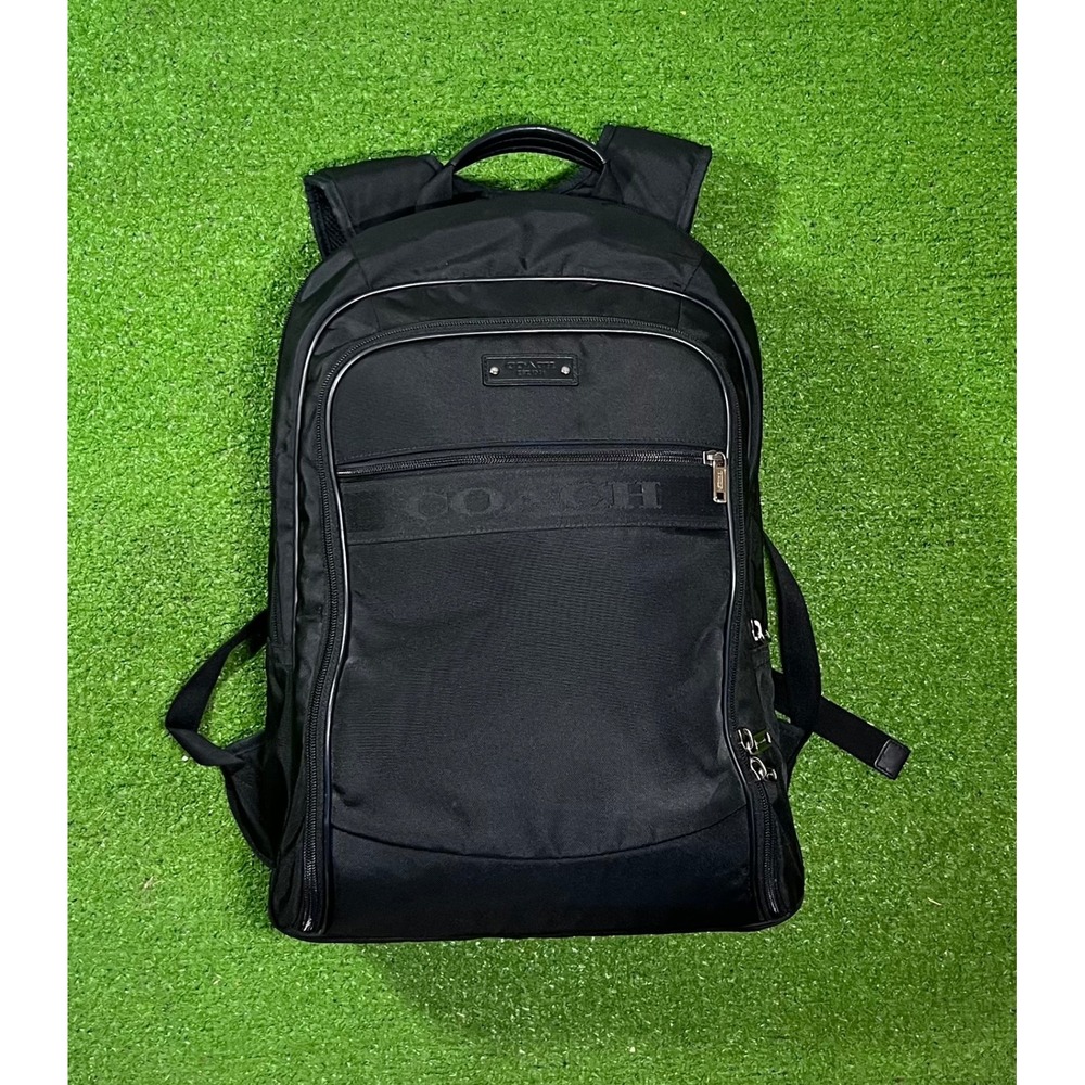 Coach max backpack commuter laptop bag black nylon leather trim 2000s designer